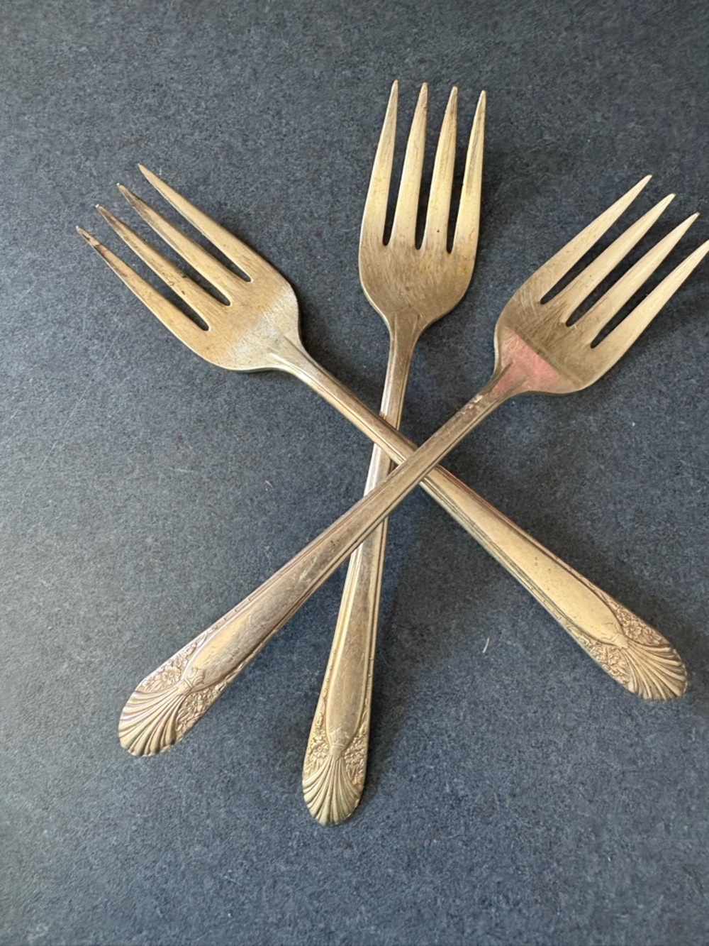 3 Vintage Crown Silverplate  forks and 1 butter knife 1939 Silverware Flatware